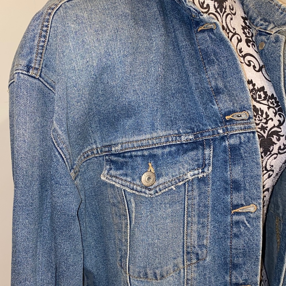New! COSTES Blue European Made Long Distressed Denim Jacket for Women Size Large - Picture 8 of 16